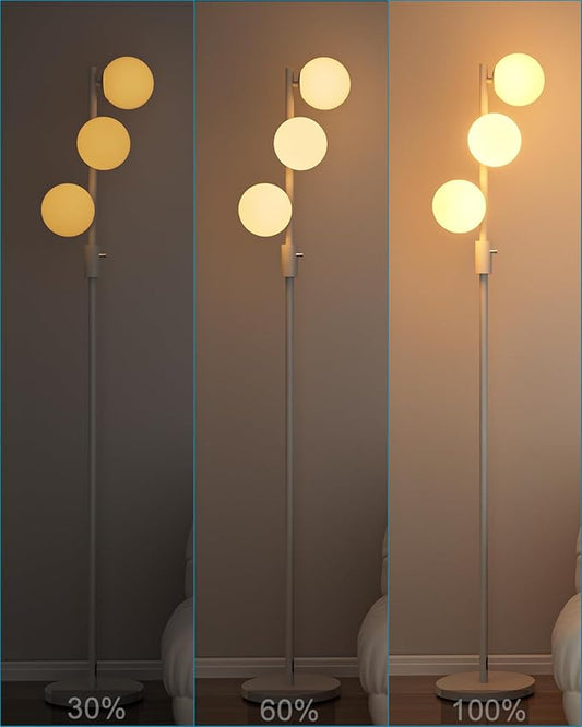White Globe Floor Lamp Dimmable 64IN Tall Standing Lamps with Soft Warm White Eye Care 3000K G9 Bulbs, Mid Century Modern Floor Lamp for Living Room Bedroom