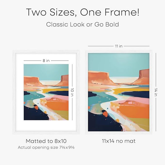 Homeforia White Frame 11x14 Wood, High End Oak 11x14 Picture Frames with Mat 8x10, 11 x 14 White Wooden Poster Frame Matted to 8 x 10 inch Photo, 14by11 Thin Frames, Tempered Glass, Wall Kit, Set of 1