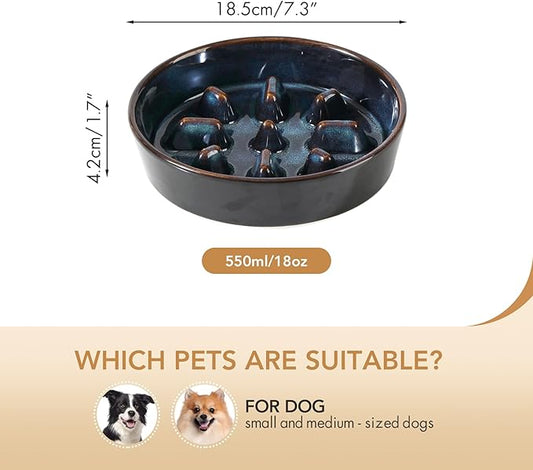 Ceramic 7.3 inch Dog Bowl Slow Feeder, Slow Pet Food Dish for Medium and Small Dog, Stop Bloat, Preventing Choking(Single Bowl, Starry Sky)