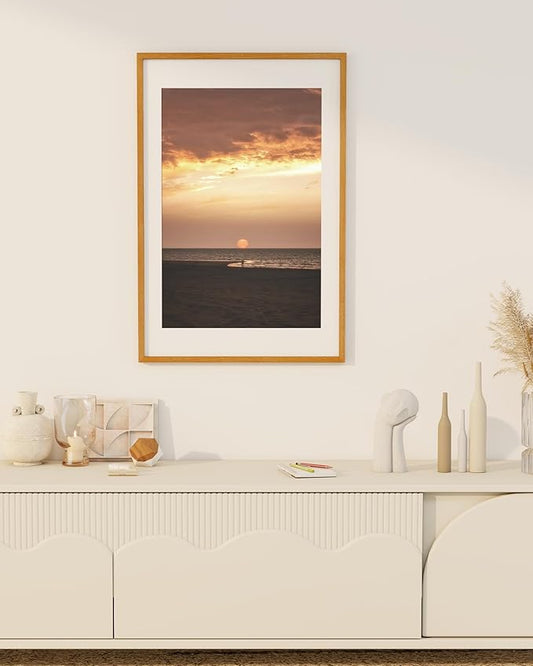 Marsmiles 20x30 Wooden Picture Frame, USA-Sourced Natural Oak Solid Wood Photo Frame with Real Glass for Display Pictures 16x24 with Mat or 20x30 without Mat, Teak, 1 Pack