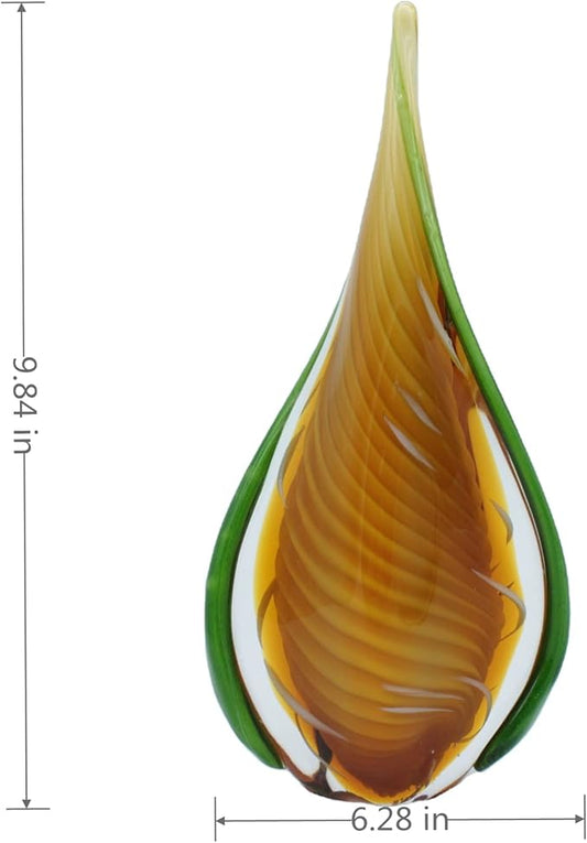 Yao Yuan Handmade Blown Murano-Style Art Glass Sculpture, Yellow and Green Glass Craft Decoration