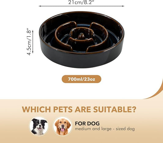 Ceramic 8.2inch Dog Bowl Slow Feeder for Large and Medium Dog, Pet Slow Dish, Stop Bloat, Preventing Choking(Single Bowl, Starry Sky)