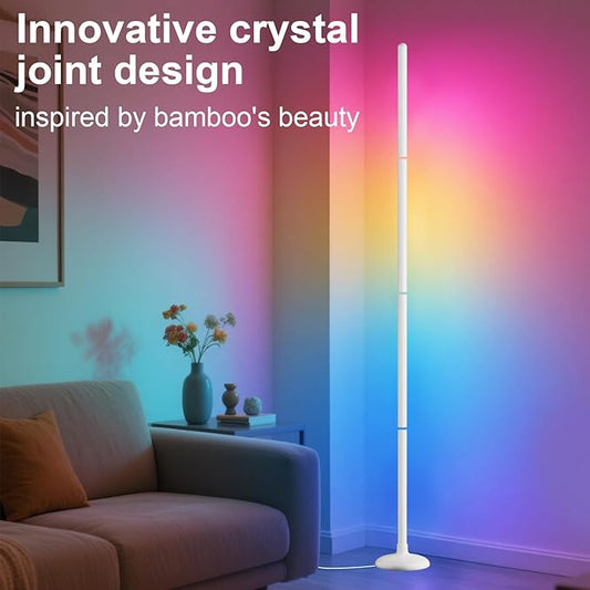 TJOY Smart Floor Lamp for Atmosphere Decoration, RGB Corner Lamp with Music Sync, Crystal Joint Design, APP&Remote Control,Timer, Color Changing Standing Lamp for Room(White,1pack)