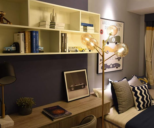 TD00145 Sputnik Chandelier Floor Lamp for Bedroom,4-Lights Glass Shade Floor Lamps for Living Room,Brass/Gold