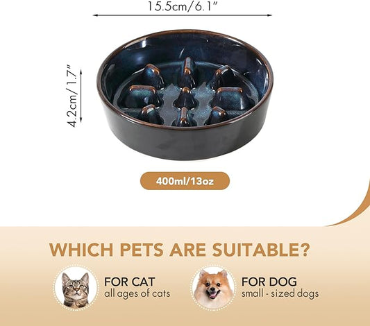 Ceramic 6.1inch Dog Bowl Slow Feeder, Slow Pet Food Dish for Small Dog and Cat, Stop Bloat, Preventing Choking(Single Bowl, Starry Sky)