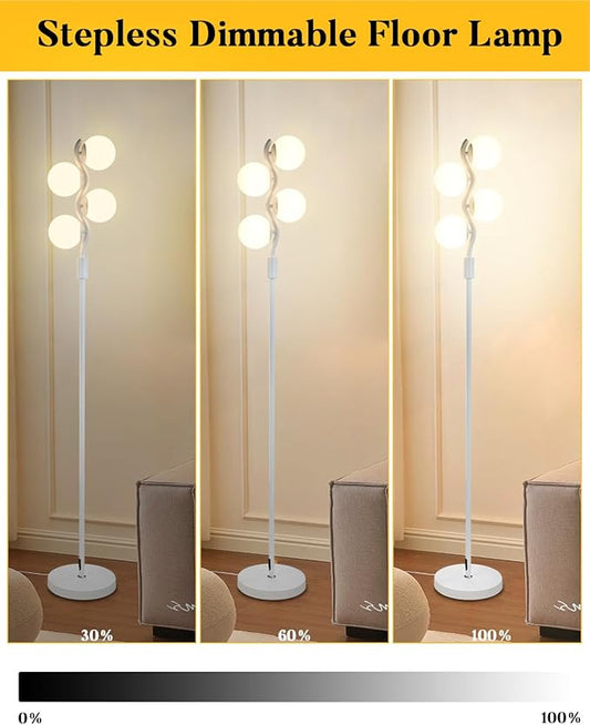 White Globe Floor Lamp Dimmable Tall Standing Lamps with Soft Warm White 3000K Bulbs, Mid Century Modern Floor Lamp for Living Room Bedroom Home Decor
