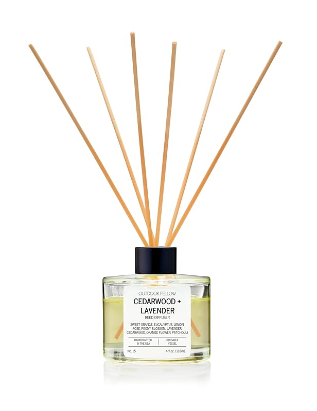 Cedarwood and Lavender Reed Diffuser, 4 fl. oz. – Flameless Home Freshener with Eucalyptus and Lemon – Long-Lasting Non-Toxic Scent – Made in USA