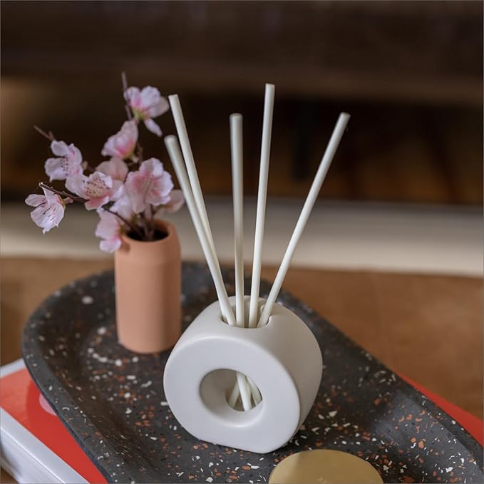 Infused Liquidless Reeds | Includes 25 Flameless Reeds and 1 Decorative Vase, White | Essential Oil Aroma Diffuser Sticks | Fresh Spa Scents | Gifting Fragrance | Black Orchid