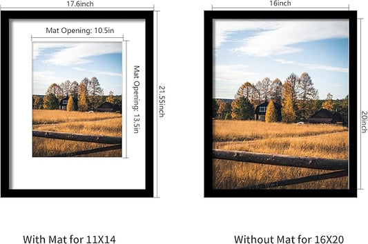 16x20 Picture Frame 5 Pack, Black Poster Frame, Display Pictures 11 x 14 with Mat or 16 x 20 Without Mat for Horizontal or Vertical Wall Mounting, Wall Gallery Frame for Artwork Certificate