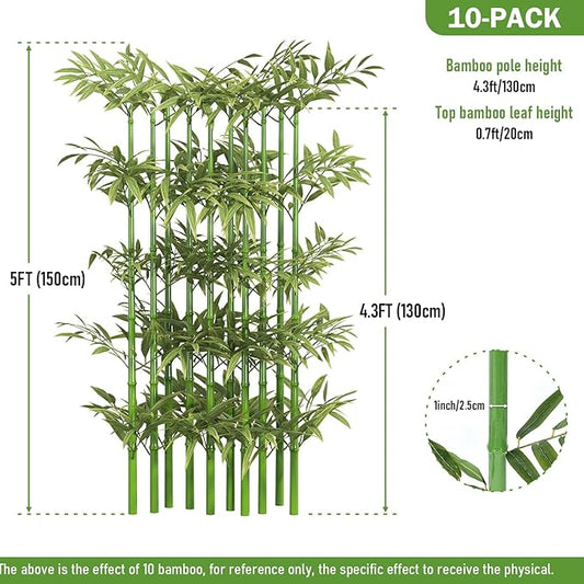 5ft Fake Bamboo Plant 10 Pack, Artificial Privacy Plants Indoor Outdoor Faux Bamboo Plant Privacy Trees with Silk Leaves for Garden Fence Courtyard Entrance (5ft / 150cm)
