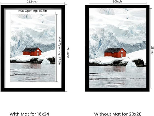 20x28 Picture Frame Set of 5, Black Poster Frame, Display Pictures 16 x 24 with Mat or 20 x 28 Without Mat for Horizontal or Vertical Wall Mounting, Wall Gallery Frame