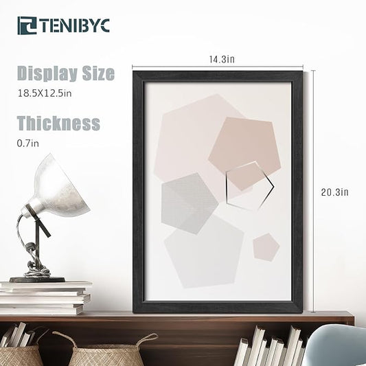 13x19 Picture Frame 4 Pack, Textured Elegant Black Wood & HD Tempered Glass, Gallery Poster Frame - Wall Hanging