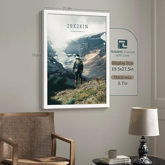 20x28 Picture Frame Set of 3 - White Woodgrain, Solid Wood Gallery Poster Frame - Wall Hanging