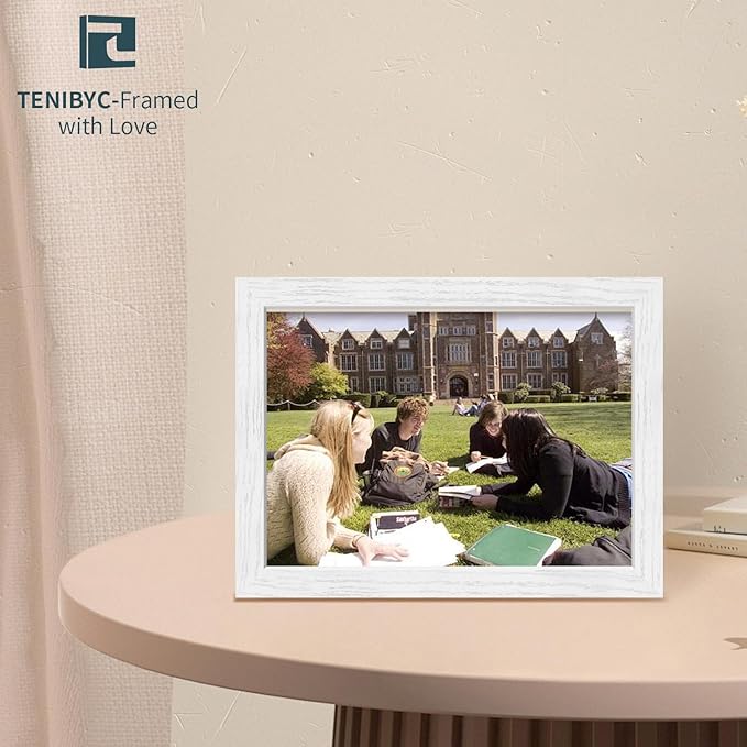 9x12 Picture Frame 4 Pack - White Solid Wood Poster Photo Frame - Tempered Glass - Woodgrain Series - Room, Office, Gallery, Studio Display - Tabletop & Wall Hanging