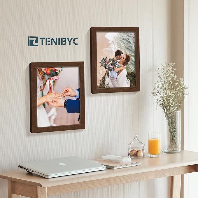 8.5 by 11 Picture Frame 4 Pack - HD Tempered Glass, Natural Wood Certificate Frame, Table Top or Wall Gallery Frame