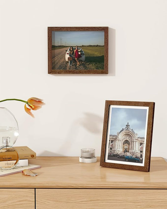 Marsmiles 6x8 Wooden Picture Frame, USA-Sourced Natural Oak Solid Wood Photo Frame with Plexiglass for Display Pictures 5x7 with Mat or 6x8 without Mat, Walnut, 1 Pack