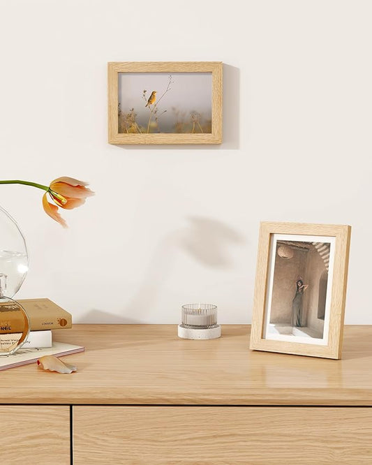 Marsmiles 4x6 Wooden Picture Frame, USA-Sourced Natural Oak Solid Wood Photo Frame with Plexiglass for Display Pictures 3x5 with Mat or 4x6 without Mat, Natural, 3 Pack