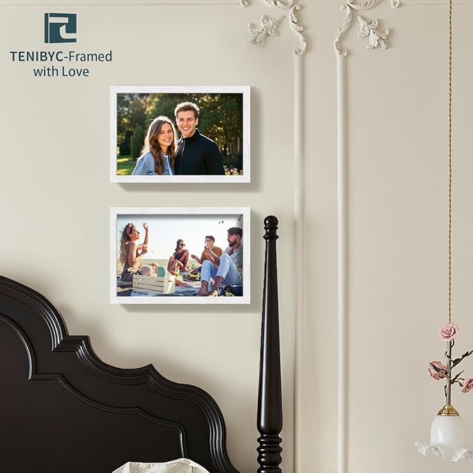 12x18 Frame Set of 4 - White, Textured Wood & HD Tempered Glass, 12x18 White Poster Frame, Vertical or Horizontal Wall Hanging - Gallery Decoration