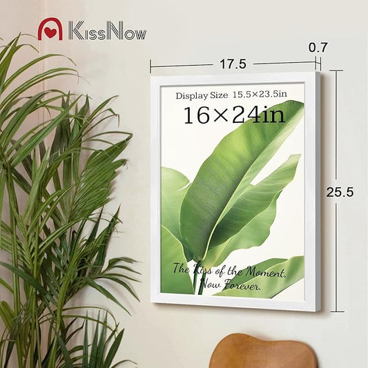 16x24 Poster Frame 2 Pack, Textured White Solid Wood Picture Frame, Wall Hanging