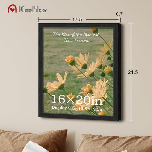 16x20 Picture Frame 2 Pack, Textured Black Solid Wood, Wall Gallery Poster Frame