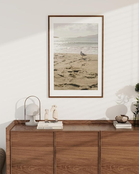 Marsmiles 24x36 Wooden Picture Frame, USA-Sourced Natural Oak Solid Wood Photo Frame with Real Glass for Display Pictures 20x30 with Mat or 24x36 without Mat, Walnut, 1 Pack