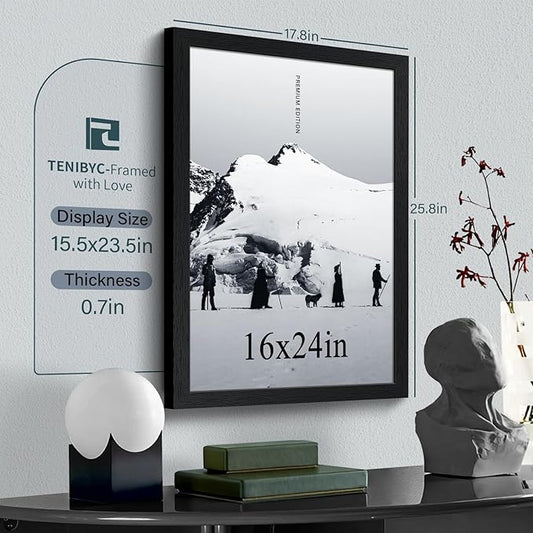 16x24 Poster Frame 3 Pack - Black, Textured Solid Wood Picture Frame, Wall Gallery Photo Frame