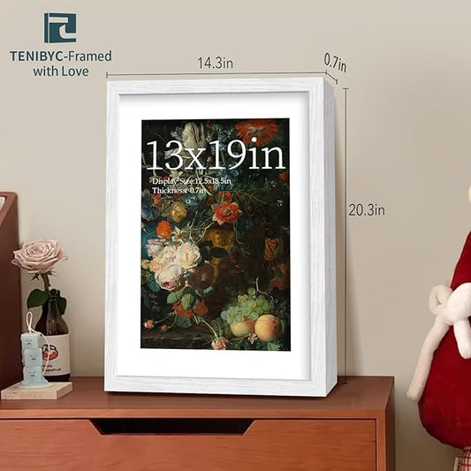 13x19 Picture Frame 4 Pack - White Solid Wood Poster Photo Frame - Tempered Glass - Woodgrain Series - Room, Office, Gallery, Studio Display - Wall Hanging