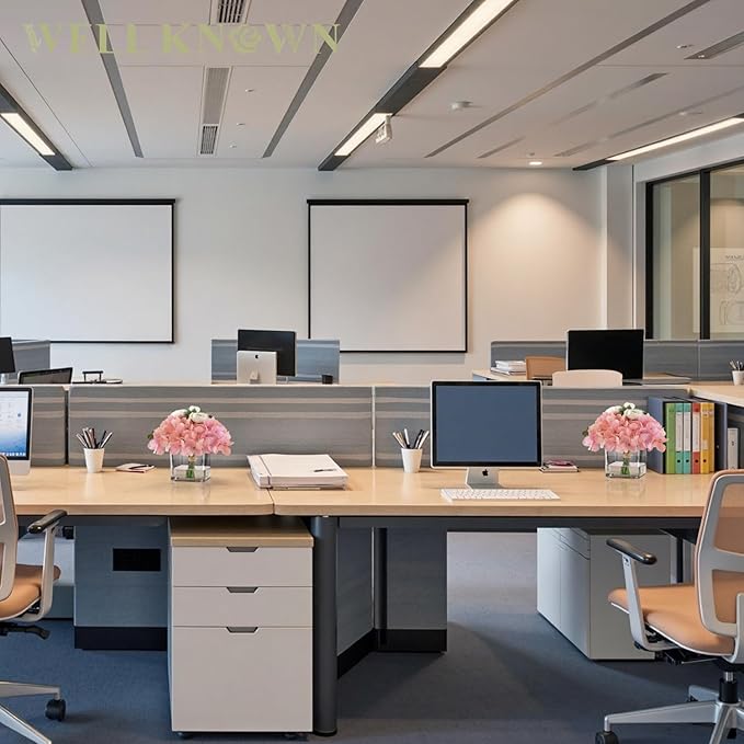 WELL KNOWN Fake Flowers in Vase, Hydrangea Ranunculus Artificial Flowers with Vase, Silk Faux Floral with Faux Water Arrangements Centerpiece for Office Dining Table Home Hotel Wedding Decor (Pink)