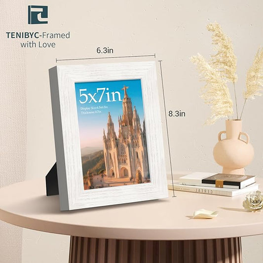 5x7 Picture Frame Set of 4 - White, Wood Photo Frame, HD Tempered Glass, Table Display or Wall Hanging, Gift for Friend