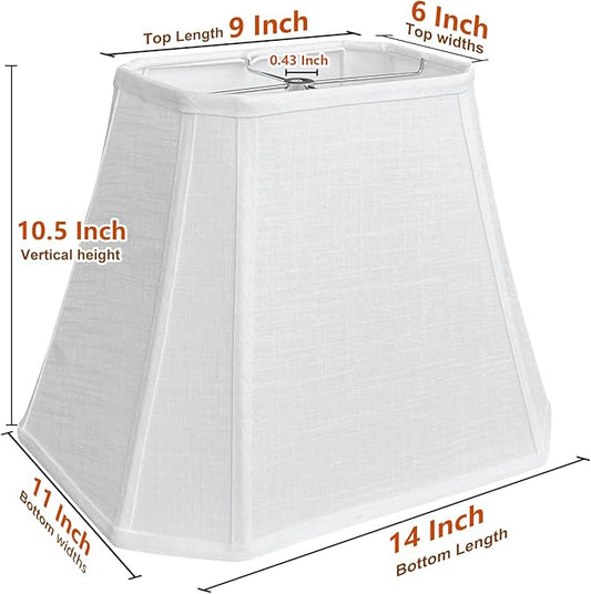 TOOTOO STAR Rectangle lamp shade, (6 x 9)" x (11 x 14)" x 10.5" White Linen LampShade for Table Lamp, Floor Lamp Bell Cut Corner Lamp Shade