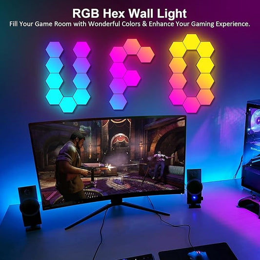 OJQ 20 Pack Hexagon Lights Wall RGB Panel - Hexagonal Led Lights Room Decor Wall Lights Smart APP Music with Sync Honeycomb Shape Panels Hexagon Gaming Lights for Bedroom Children