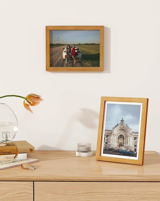 Marsmiles 6x8 Wooden Picture Frame, USA-Sourced Natural Oak Solid Wood Photo Frame with Plexiglass for Display Pictures 5x7 with Mat or 6x8 without Mat, Teak, 3 Pack