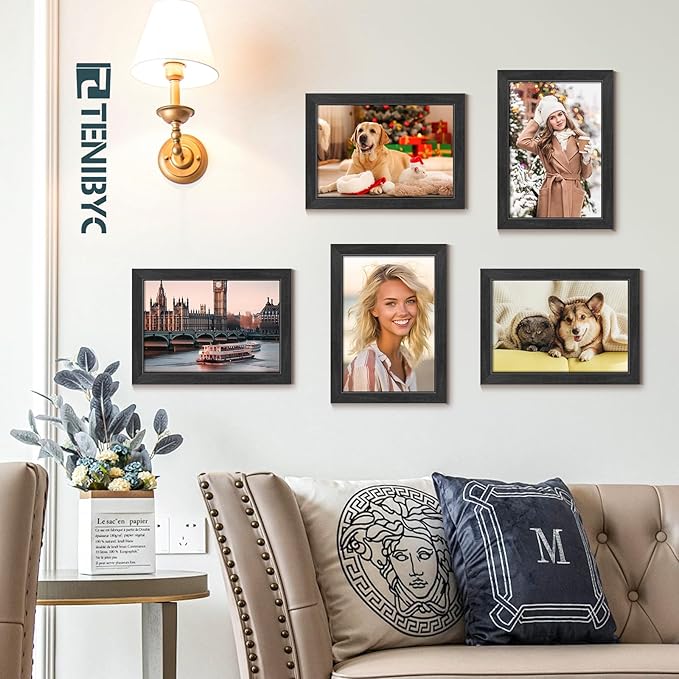 8.5x11 Picture Frame Black - 4 Pack, HD Tempered Glass, Elegant Wood Grain Photo Frame, Suitable for Certificate Document, Table or Wall Display