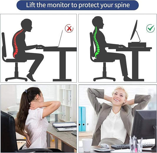 AUPSEN Computer Monitor Stands Riser,2-Tier Desk Organizers and Accessories, Office Desk Accessories Organizer with Drawers and 2 Pen Holder for Office Supplies (Blue)