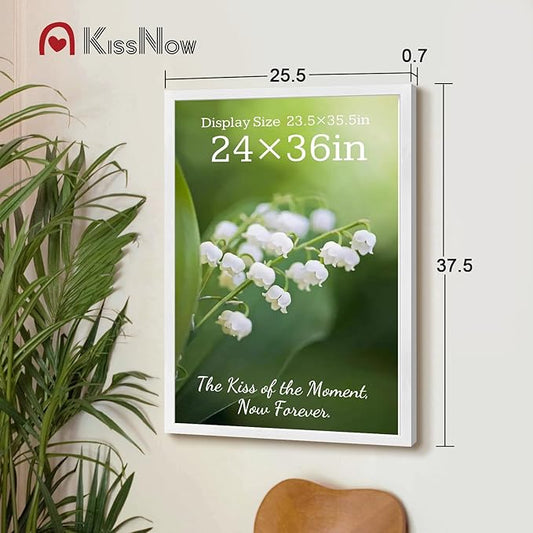 24x36 Poster Frame 2 Pack, Textured White Solid Wood Picture Frame, Wall Hanging