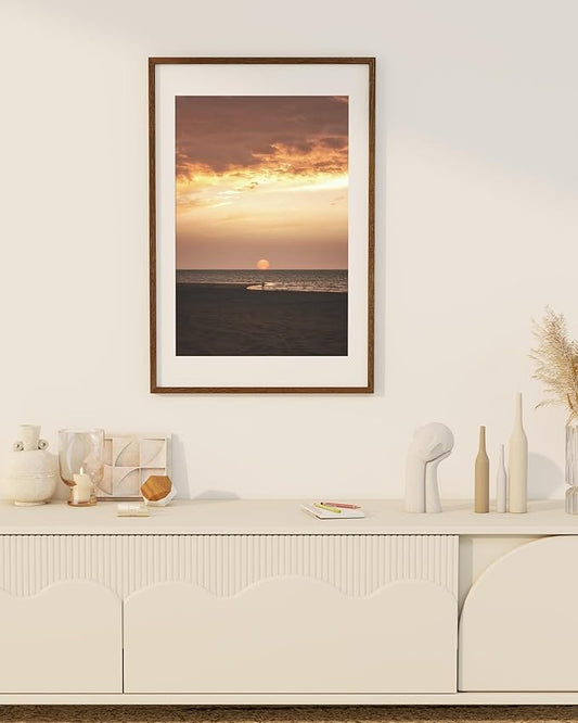 Marsmiles 20x30 Wooden Picture Frame, USA-Sourced Natural Oak Solid Wood Photo Frame with Real Glass for Display Pictures 16x24 with Mat or 20x30 without Mat, Walnut, 2 Pack