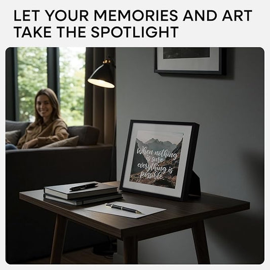 Homeforia 10x10 Black Picture Frame, High End Metal 10 by 10 Square Frames with Mat 8 x 8 Opening, 10by10 Poster Frames Matted to 8x8 Photo, Wall or Tabletop Frames, Tempered Glass, Wall Kit, Set of 1