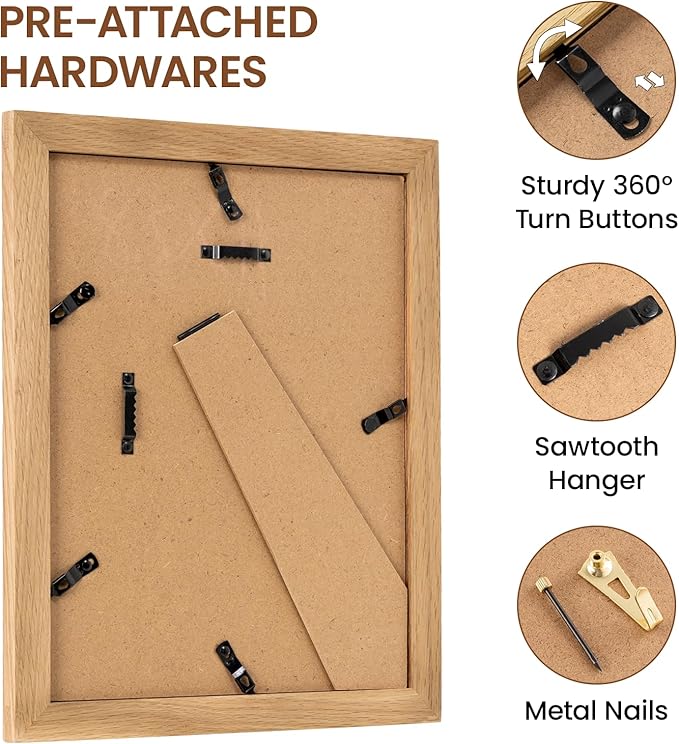 Vivelove 8.5x11 Picture Frame, Solid Oak Wood Frame Display 6x8 with Mat or 8.5x11 Without Mat, 8.5 by 11 Photo Frame for Wall & Tabletop Display, Natural Oak Color, 1 Pack