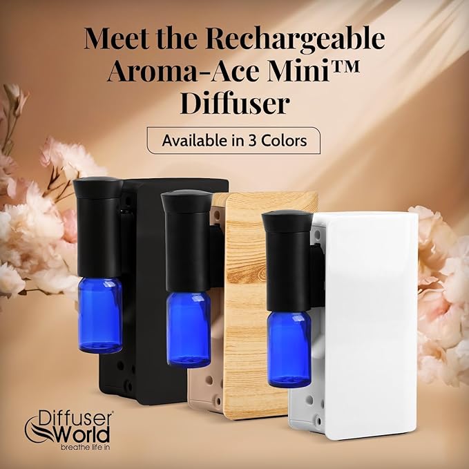 Aroma-Ace Mini Essential Oil Diffuser for Home Scent Diffusers - Portable Waterless Aromatherapy Diffusers with Rechargeable Battery, Nebulizing Atomizer Air Diffuser for Home - Woodgrain