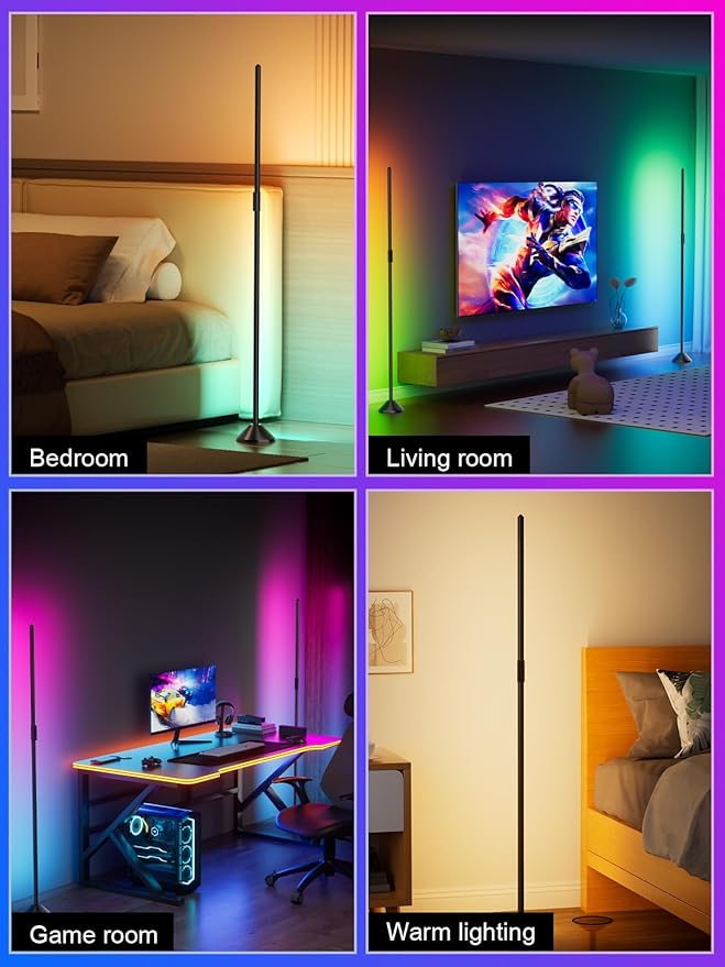 TJOY LED Floor Lamp RGB+IC, Smart Corner Lamp Work with Alexa&Google Home,1200LM, Modern Floor Lamp with 16 Million DIY Colors, Music Sync, Color Changing Lamp,Timer, for Living Room Bedroom,1 Pack