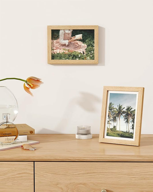 Marsmiles 5x7 Wooden Picture Frame, USA-Sourced Natural Oak Solid Wood Photo Frame with Plexiglass for Display Pictures 4x6 with Mat or 5x7 without Mat, Natural, 3 Pack