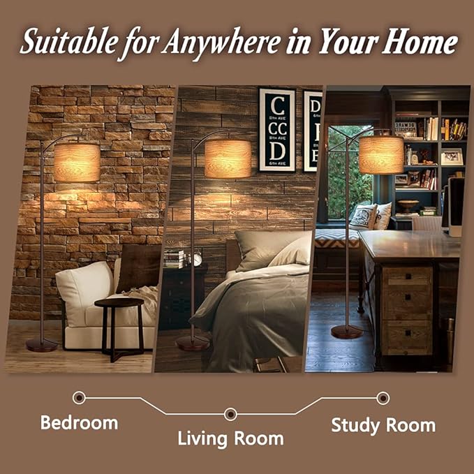 Rottogoon Floor Lamp for Living Room, LED Standing Lamp with 2 Lamp Shades Tall Industrial Floor Lamp Reading for Bedroom, Office (9W LED Bulb Included) - (Oil-Rubbed Bronze)