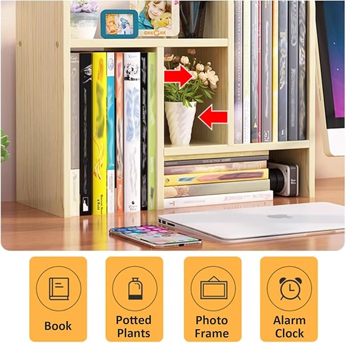 Generic Desktop Shelf, Dorm Desk Hutch, Adjustable Desktop Organizer Shelf Double H Display, Desk Organizer Shelf for Dormitory, Bedroom, Office, Free Combination, White