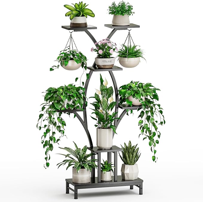 Plant Stand Indoor with Grow Lights - 7 Tiered Metal Corner Shelf for Multiple Plants, 64" Corner Plant Stand for Indoor Plants, X-Shaped Plant Rack for Home, Living Room, Office & Patio Decor