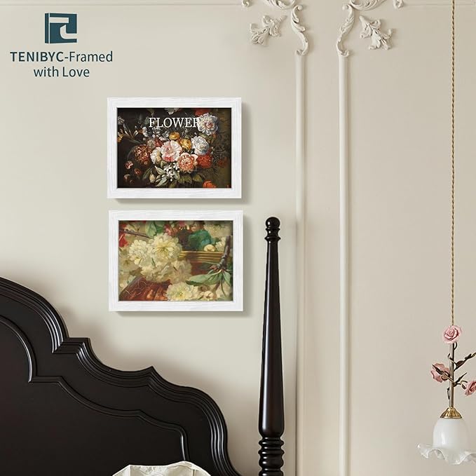 12x16 Picture Frame 4 Pack, HD Tempered Glass, Elegant Wood Grain, Classic White Photo Frame, Wall Hanging - Bedroom Decoration