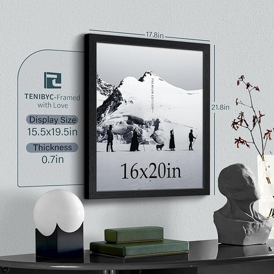 16x20 Picture Frame Set of 3 - Black Woodgrain, Solid Wood, HD Tempered Glass, Wall Gallery Poster Frame