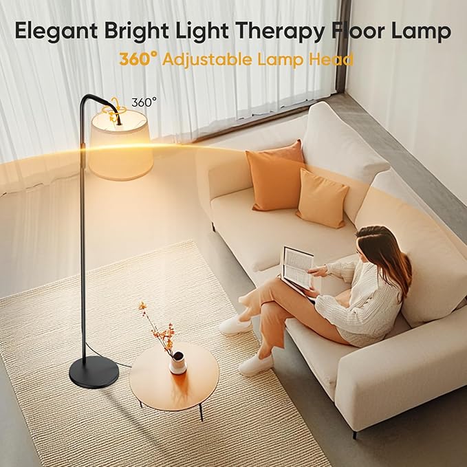 Light Therapy Lamp, 10000 Lux Daylight Lamp with Remote & Touch Control, Adjustable Color/Brightness/Timer, Therapy Light Floor Lamp with Linen Shade for Bedroom, Office, Living Room