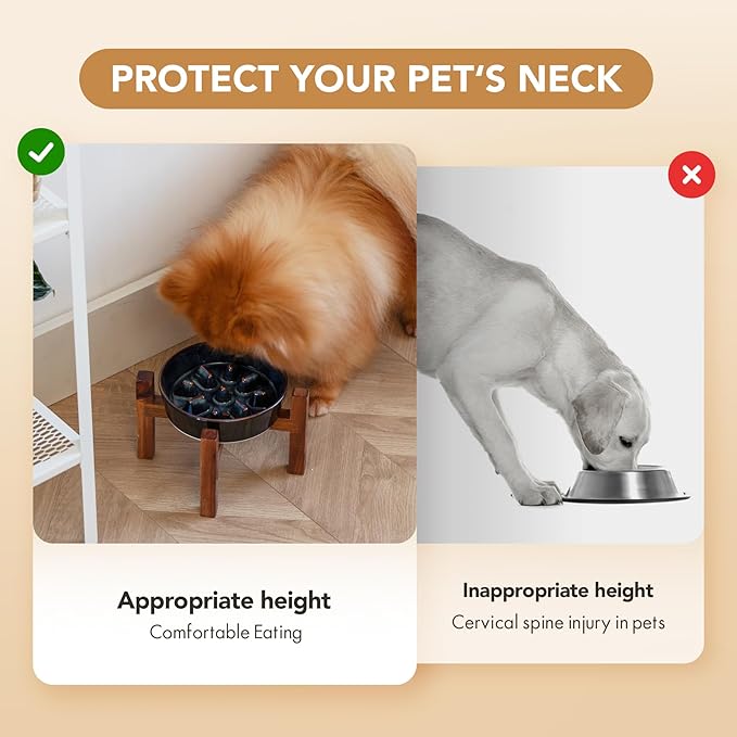 6.1inch Ceramic Raised Slow Feeder Dog Bowl Set, Elevated Bowl with Acacia Wood Stand for Small Dog and Cat, Slow Dog Food Dish for Fast Eater, Anti-Gulping(Starry Sky, Single Bowl+ Stand)