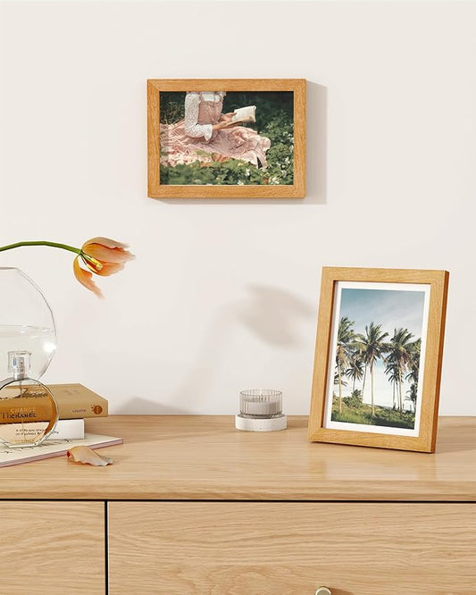 Marsmiles 5x7 Wooden Picture Frame, USA-Sourced Natural Oak Solid Wood Photo Frame with Plexiglass for Display Pictures 4x6 with Mat or 5x7 without Mat, Teak, 1 Pack