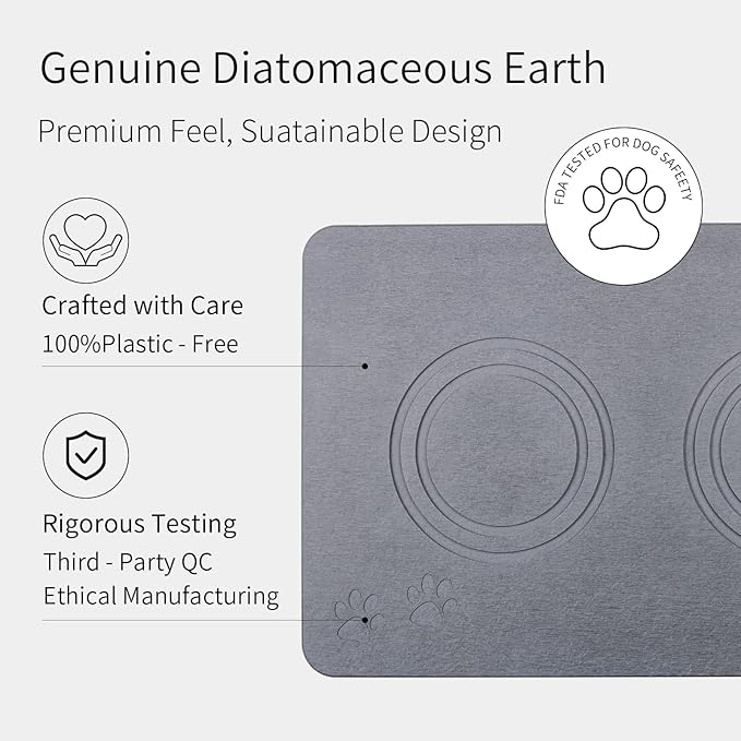 Home Dog Cat Bowl Stone Mat–Natural Diatomite Stone Pet Bowls Mat, Pet Feeding Mat, Modern and Stylish Pet Feeding Station–Non-Slip, Quick Drying Mat,Dog Food Water Bowls Mat Deep Grey
